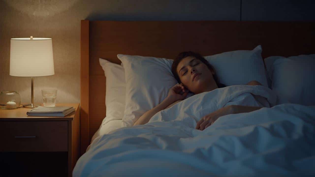 Une personne endormie sur un lit dans une chambre sombre